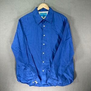 Michaels Mens Royal Blue 100% Linen Long Sleeve Button Down Shirt Size XL Career